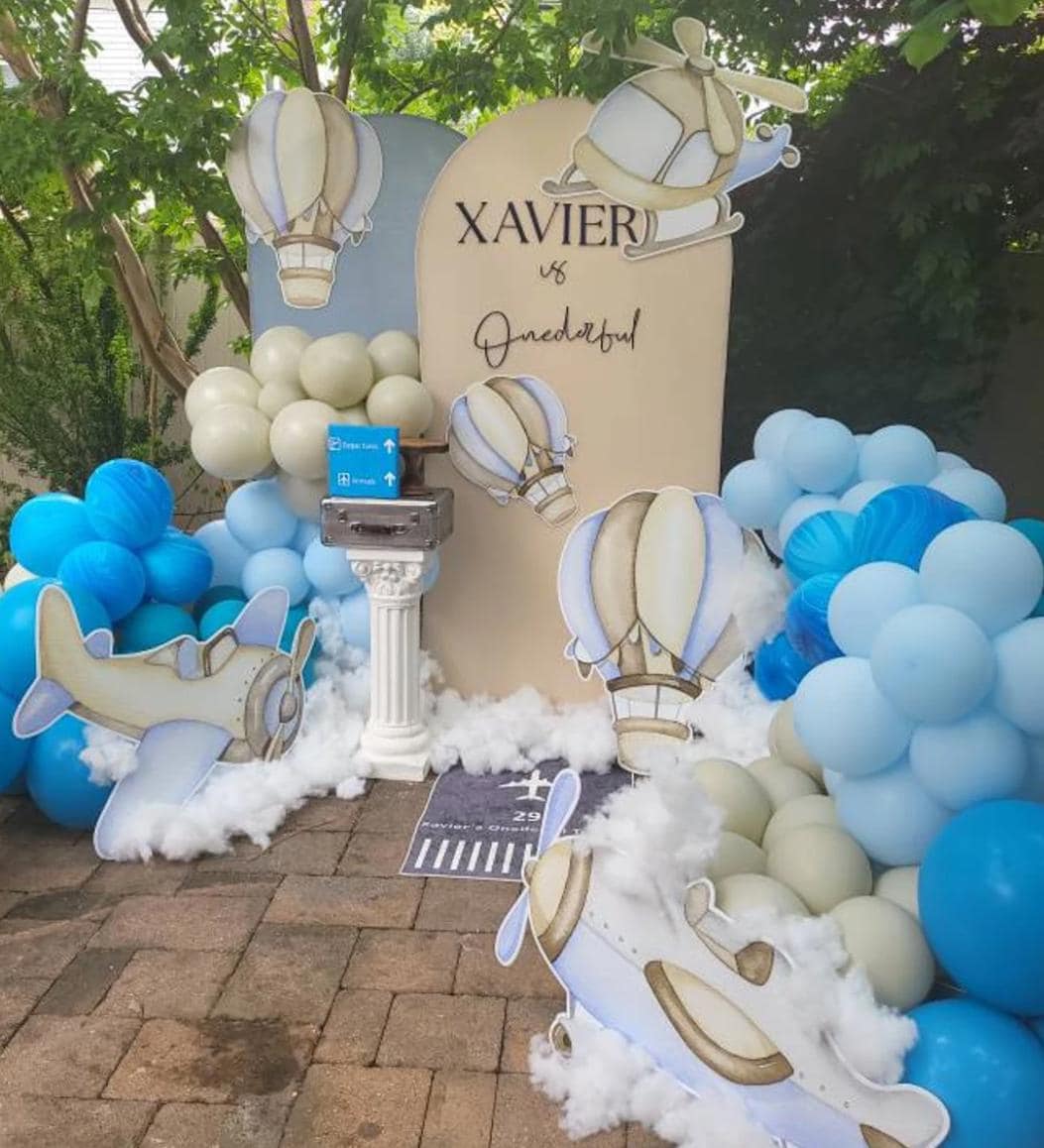 How Time Flies Birthday watercolor airplane cutout decorations babyshower airplane hotair balloon, lawn yard sign, backdrop centerpieces - EzCutoutz