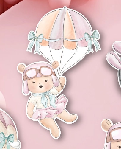 aviator bear Time Flies Decor Cute Bear Airplane parachute Cutout, party decoration, cutouts, lawn signs, yard signs, backdrop centerpieces - EzCutoutz