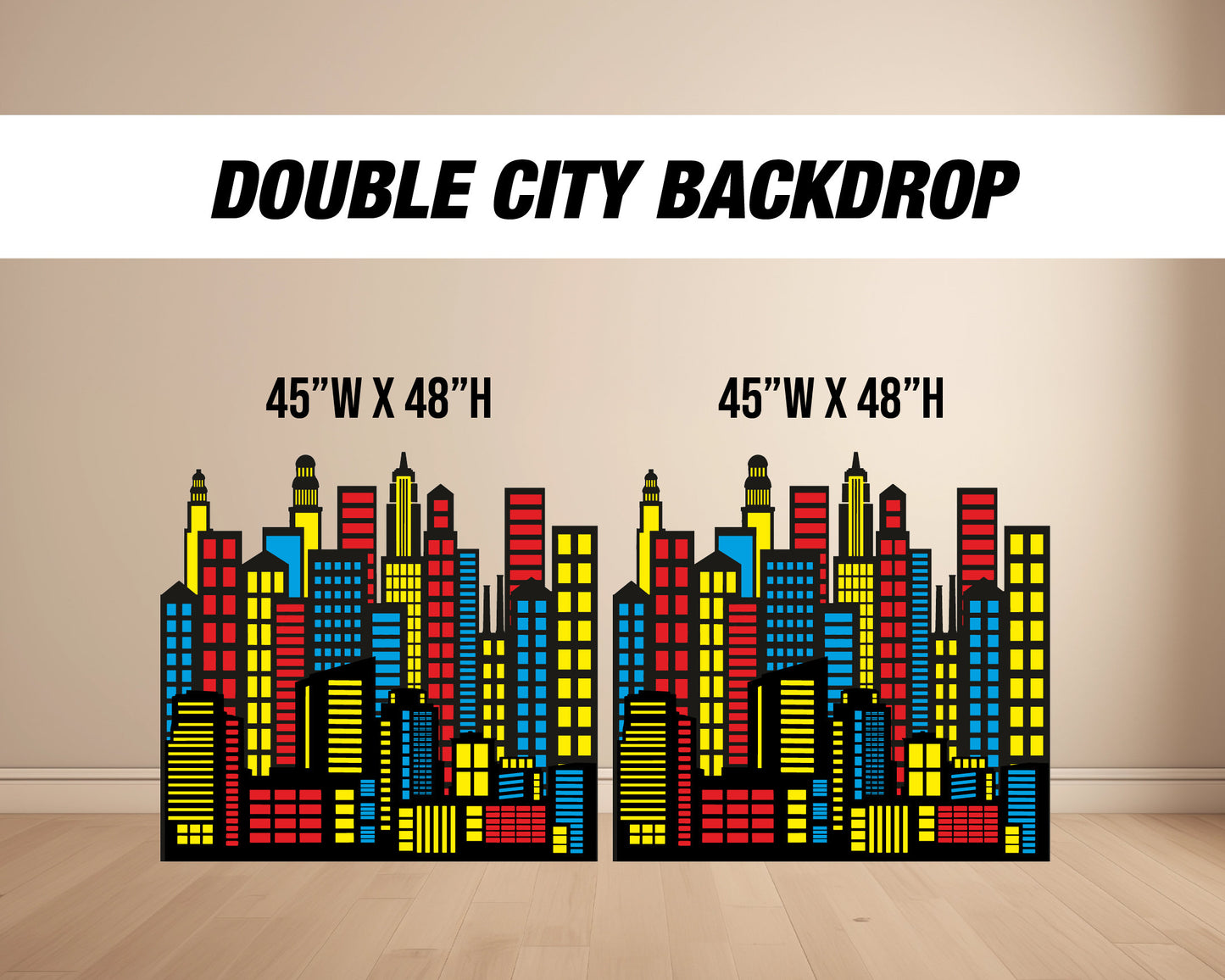 Super Hero City Backdrop with stands, NOT fabric. 4mm coroplast backdrop, party prop, super hero birthday party city landscape - EzCutoutz