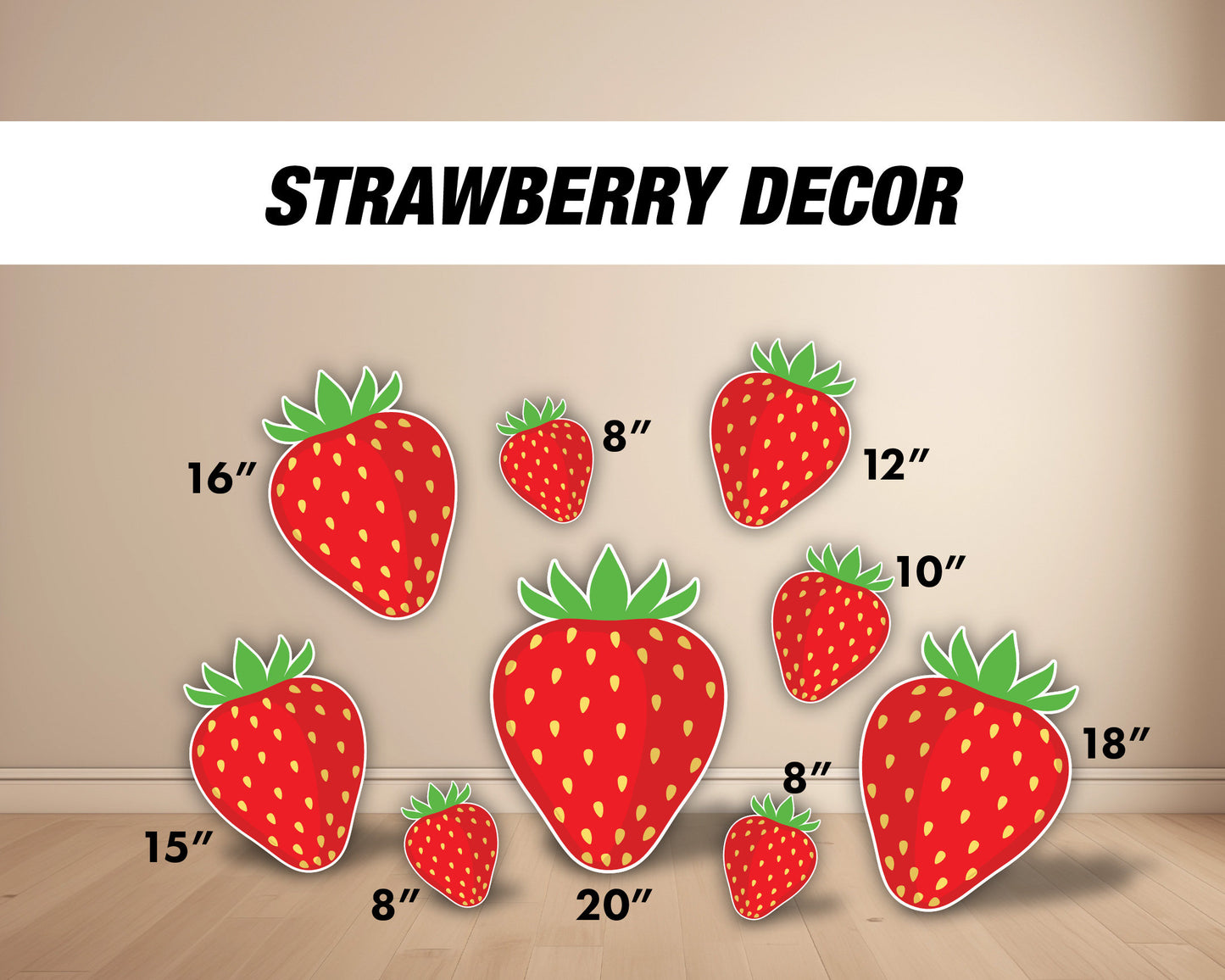 Strawberry cutouts, strawberry decoration Babyshower Strawberry themed Birthday Party Decor, baby shower, birthday party, party prop stands - EzCutoutz