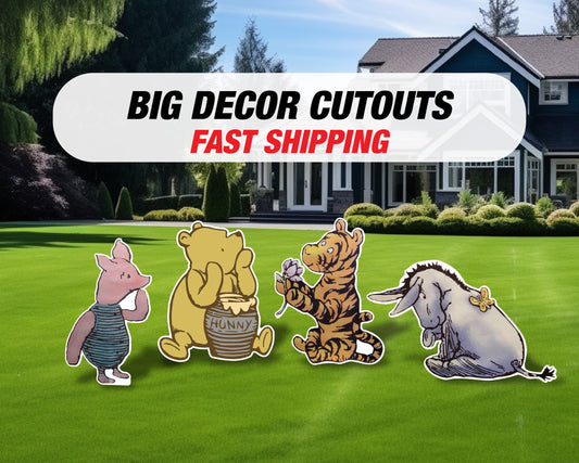 Classic winnie the pooh set babyshower, Classic bear, winnie the pooh decor, cutouts, lawn signs, yard sign, backdrop centerpieces, high res - EzCutoutz