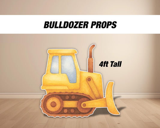 BIG Bulldozer Prop, bull dozerprop, construction themed, birthday party, baby birthday rigid coroplast board with stands - EzCutoutz