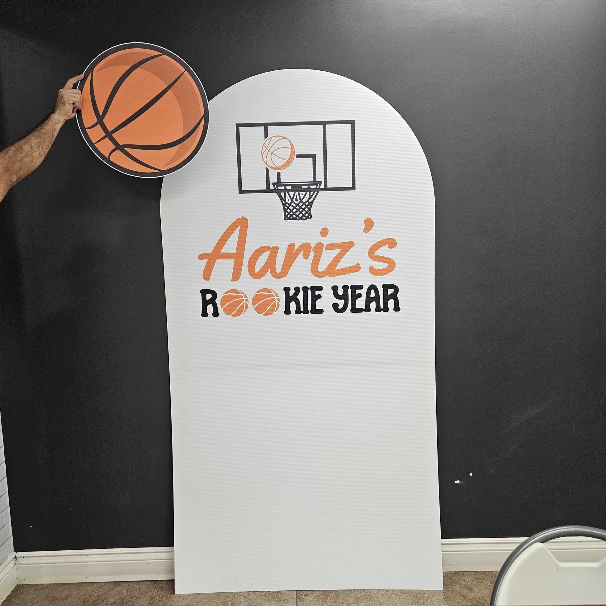 Rookie Year Backdrop Basketball themed Panel Backdrop with stands, First Year Draft NOT fabric. 4mm coroplast backdrop, First birthday - EzCutoutz