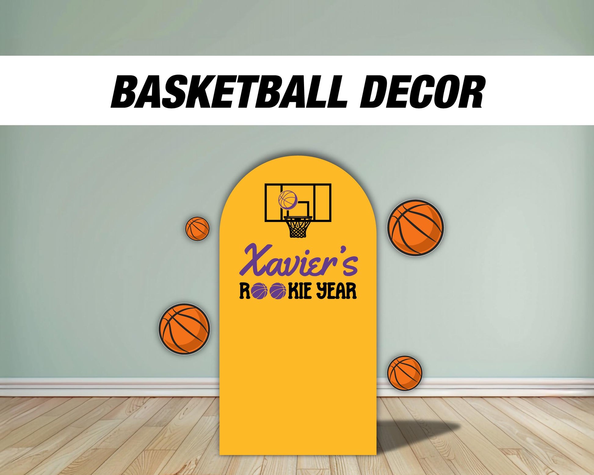 Rookie Year Backdrop Basketball themed Panel Backdrop with stands, First Year Draft NOT fabric. 4mm coroplast backdrop, First birthday - EzCutoutz