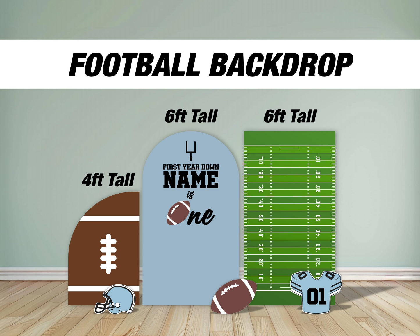 Football First year down Backdrop football themed Panel Backdrop with stands, NOT fabric. 4mm coroplast backdrop, first touchdown - EzCutoutz