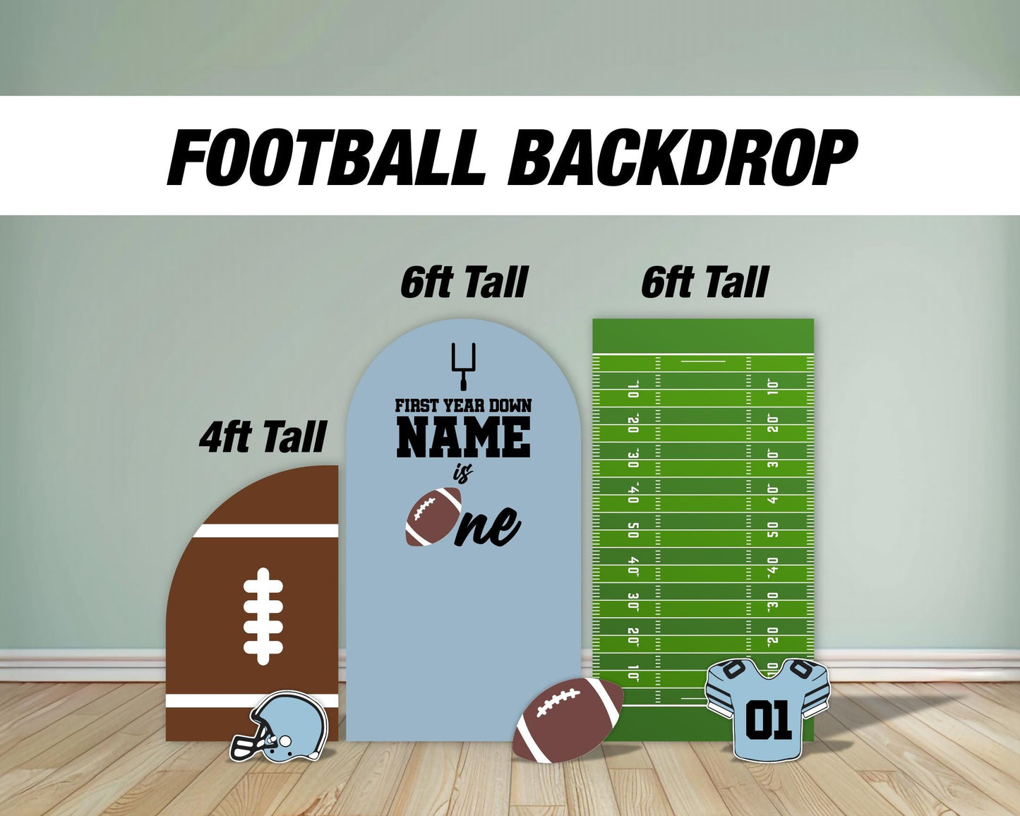 Football First year down Backdrop football themed Panel Backdrop with stands, NOT fabric. 4mm coroplast backdrop, first touchdown - EzCutoutz