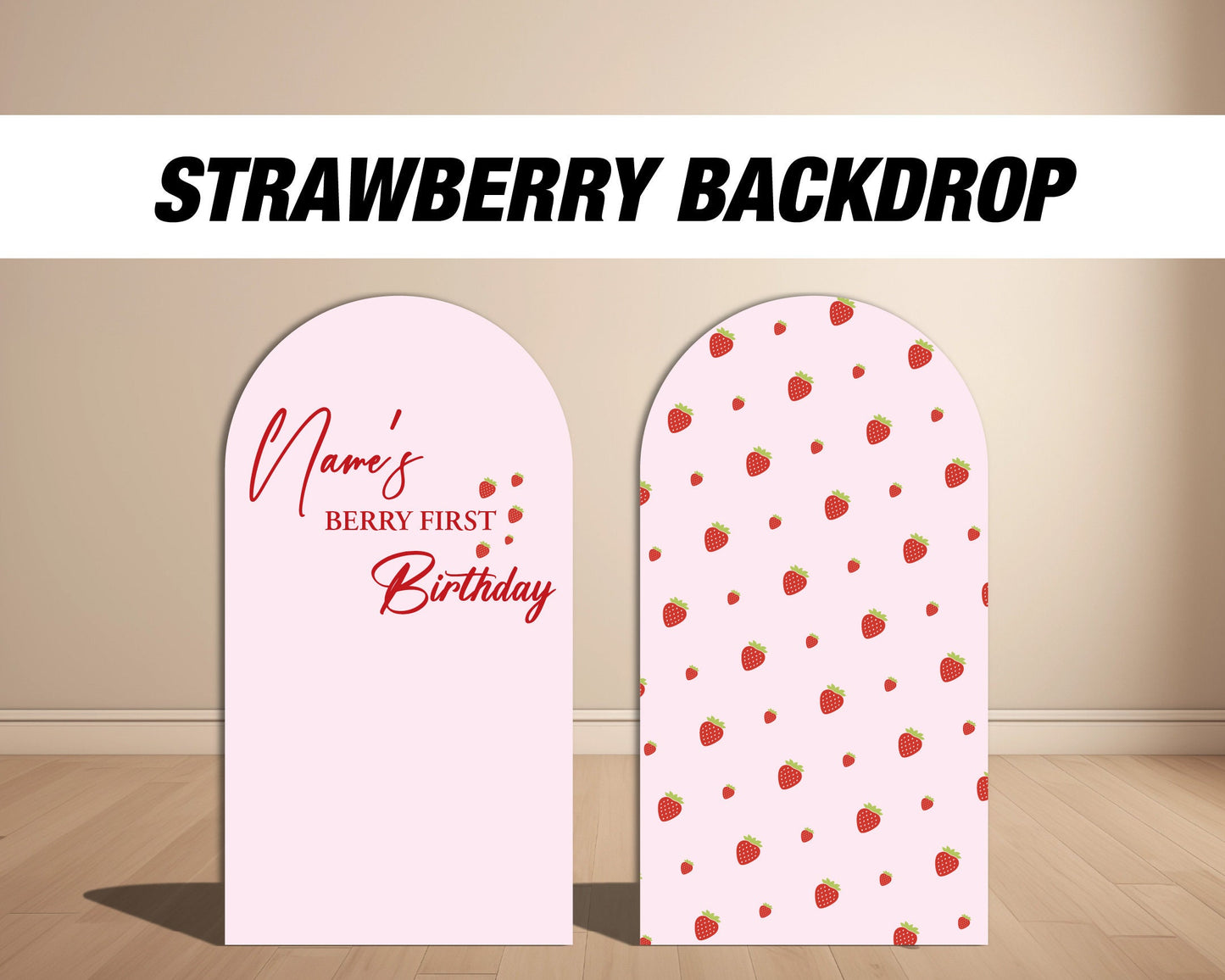 Berry First Birthday Arch Backdrop, with stands, Strawberry themed Birthday Party Decor, First birthday party, party prop stands - EzCutoutz