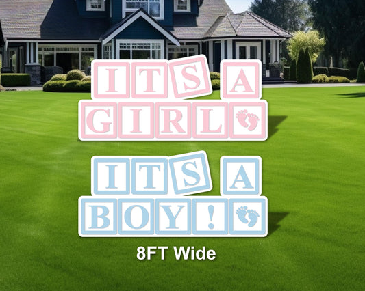 New baby girl baby boy blocks, yard sign, lawn sign, yard art, gender reveal, party decor, centerpieces, pastel pink, pastel blue, high res - EzCutoutz