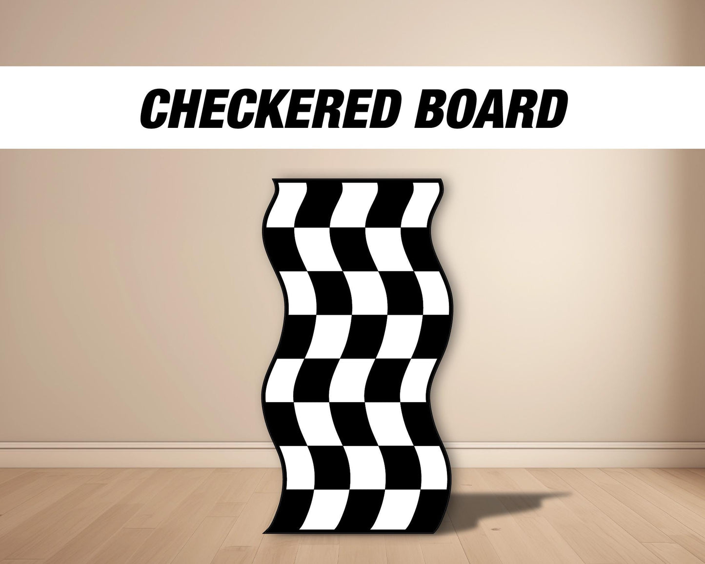 Checkered Flag Board, Checkered Wave backdrop board with stands. two fast 2 curious Retro race event decoration Party Decor Rigid not fabric - EzCutoutz