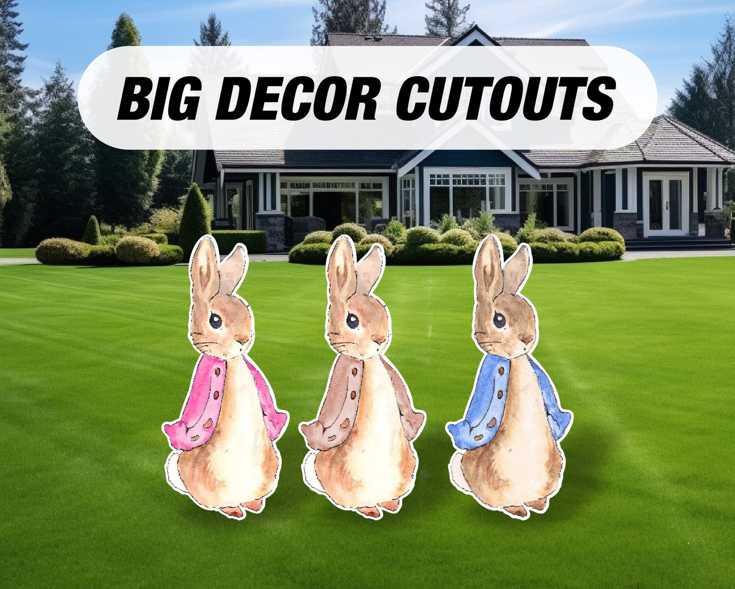 Rabbit Cutout Decoration, Rabbit baby shower decor, cutouts, lawn signs, yard sign, backdrop centerpieces, high res - EzCutoutz