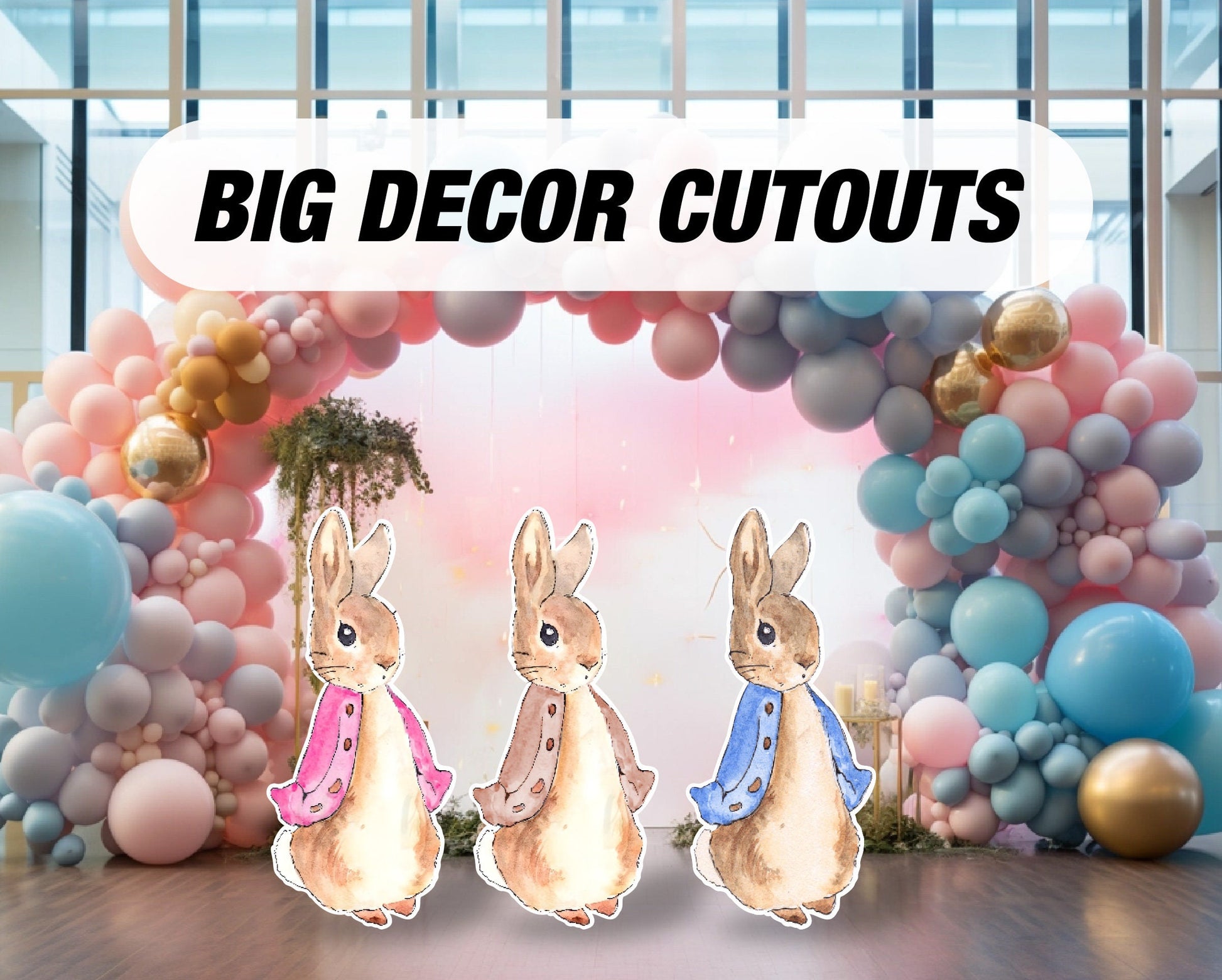 Rabbit Cutout Decoration, Rabbit baby shower decor, cutouts, lawn signs, yard sign, backdrop centerpieces, high res - EzCutoutz