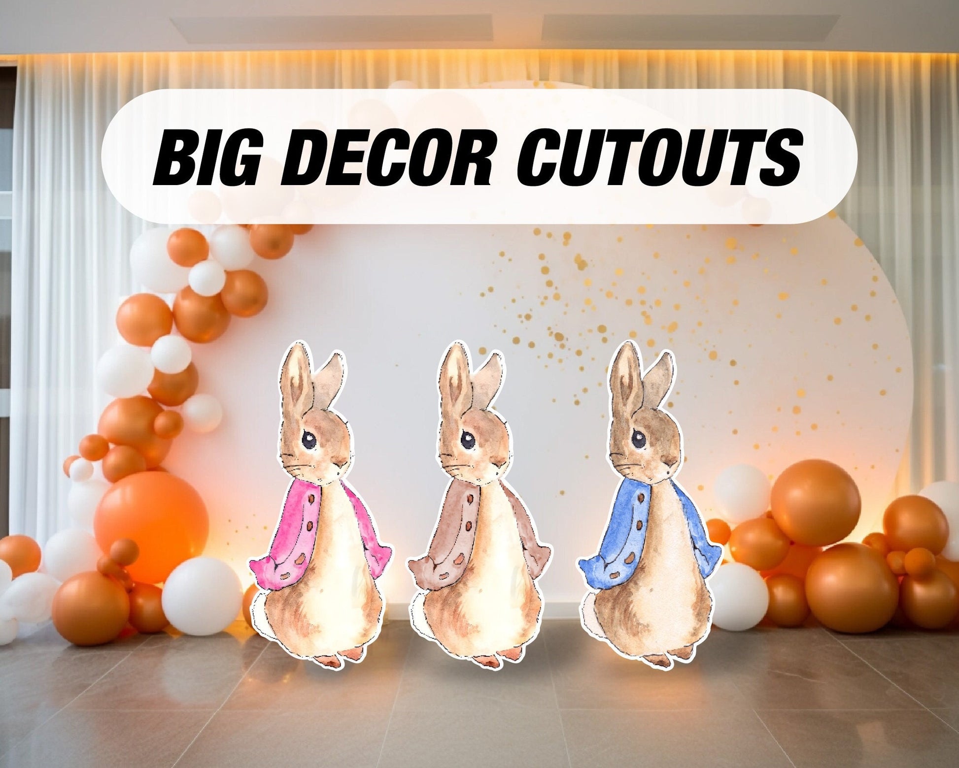 Rabbit Cutout Decoration, Rabbit baby shower decor, cutouts, lawn signs, yard sign, backdrop centerpieces, high res - EzCutoutz