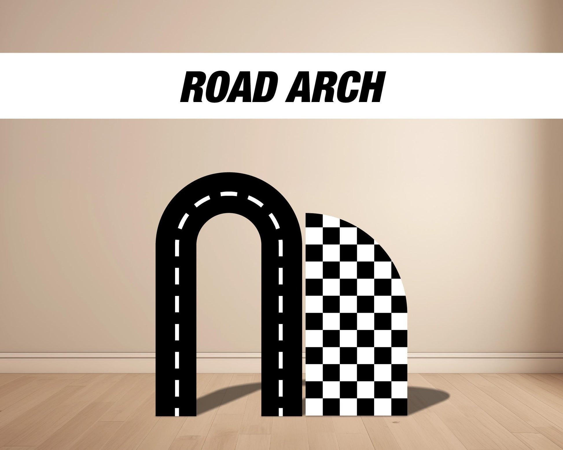 Road Arch backdrop with stands. two fast 2 curious Retro car, road backdrop, racing race event decoration Party Decor Rigid not fabric - EzCutoutz