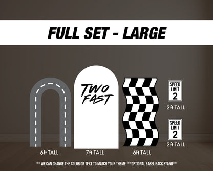 Two fast backdrop birthday with stands. 2 fast 2 curious Retro car, road backdrop, racing race event decoration Party Decor Rigid not fabric - EzCutoutz