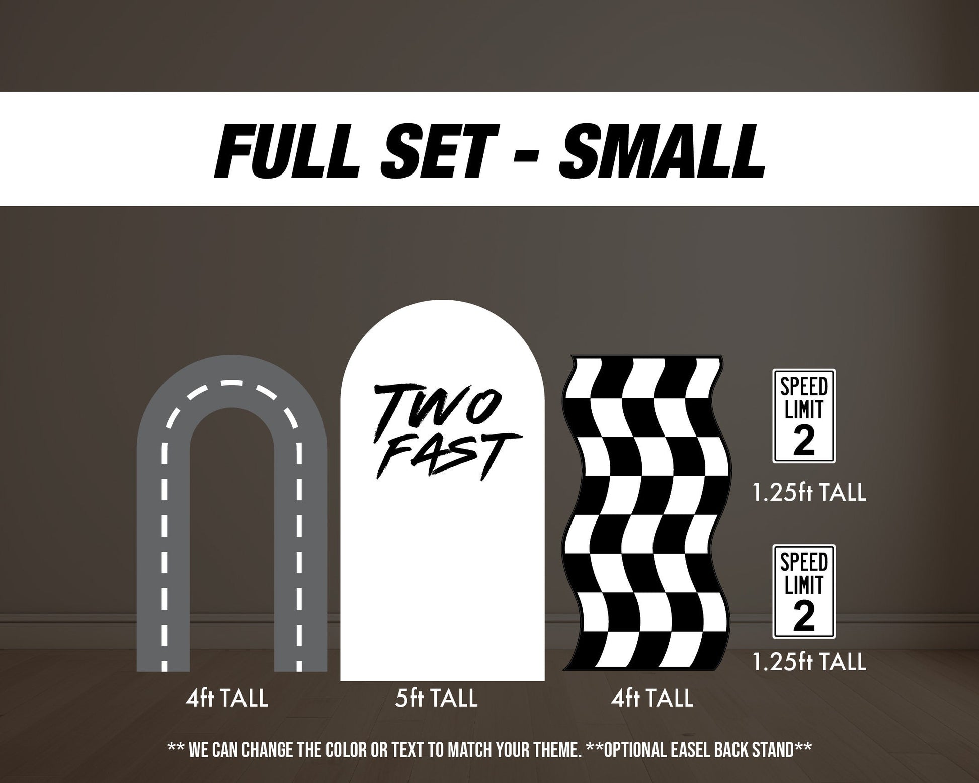 Two fast backdrop birthday with stands. 2 fast 2 curious Retro car, road backdrop, racing race event decoration Party Decor Rigid not fabric - EzCutoutz