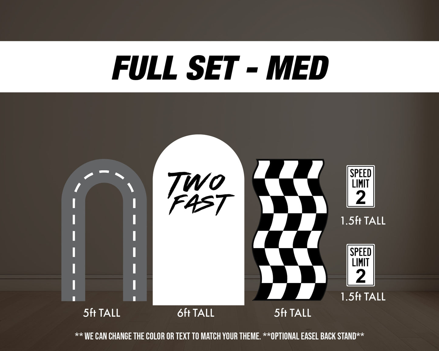 Two fast backdrop birthday with stands. 2 fast 2 curious Retro car, road backdrop, racing race event decoration Party Decor Rigid not fabric - EzCutoutz