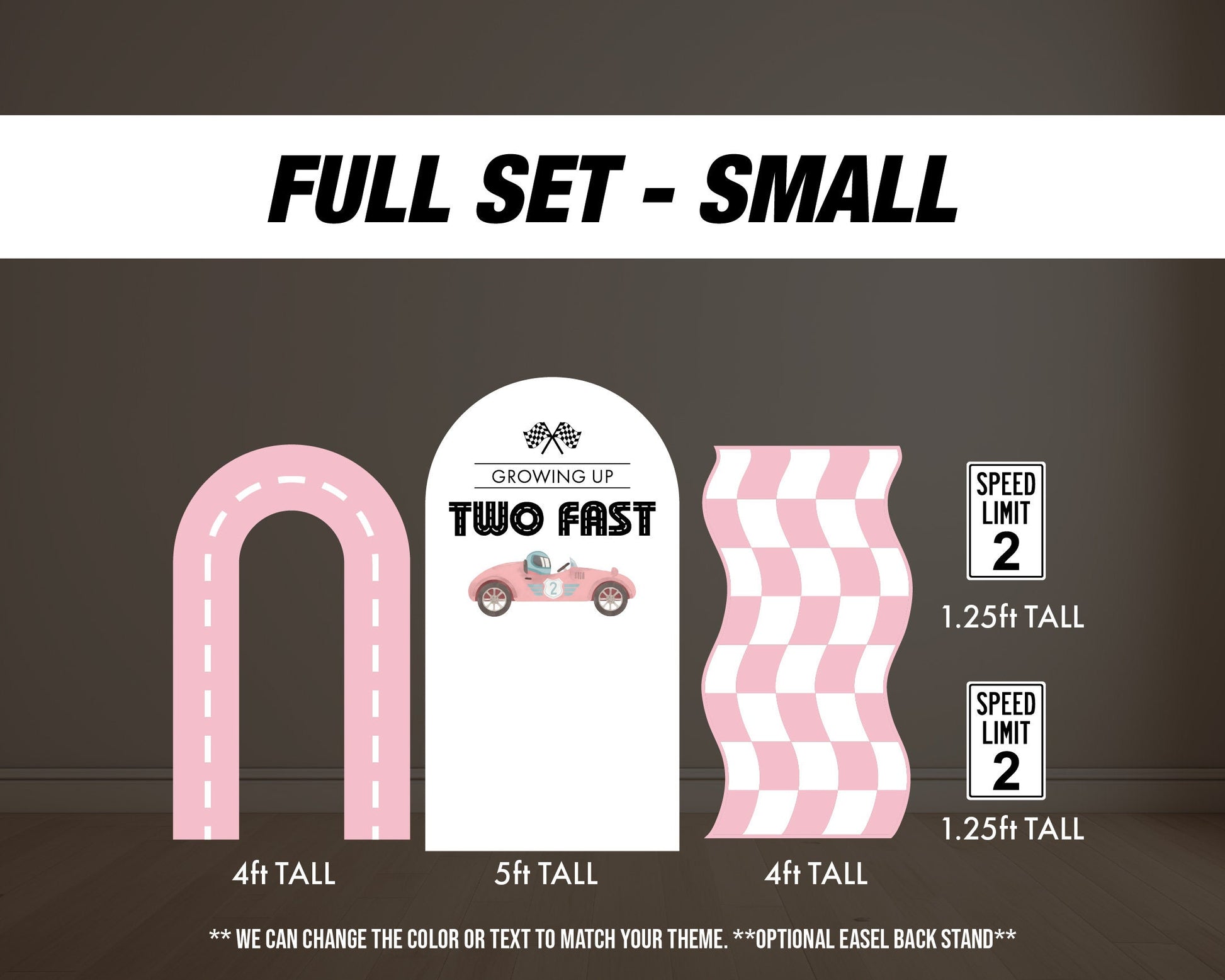Two fast backdrop birthday with stands. 2 fast 2 curious Retro car, road backdrop, racing race event decoration Party Decor Rigid not fabric - EzCutoutz