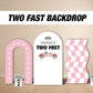 Two fast backdrop birthday with stands. 2 fast 2 curious Retro car, road backdrop, racing race event decoration Party Decor Rigid not fabric - EzCutoutz