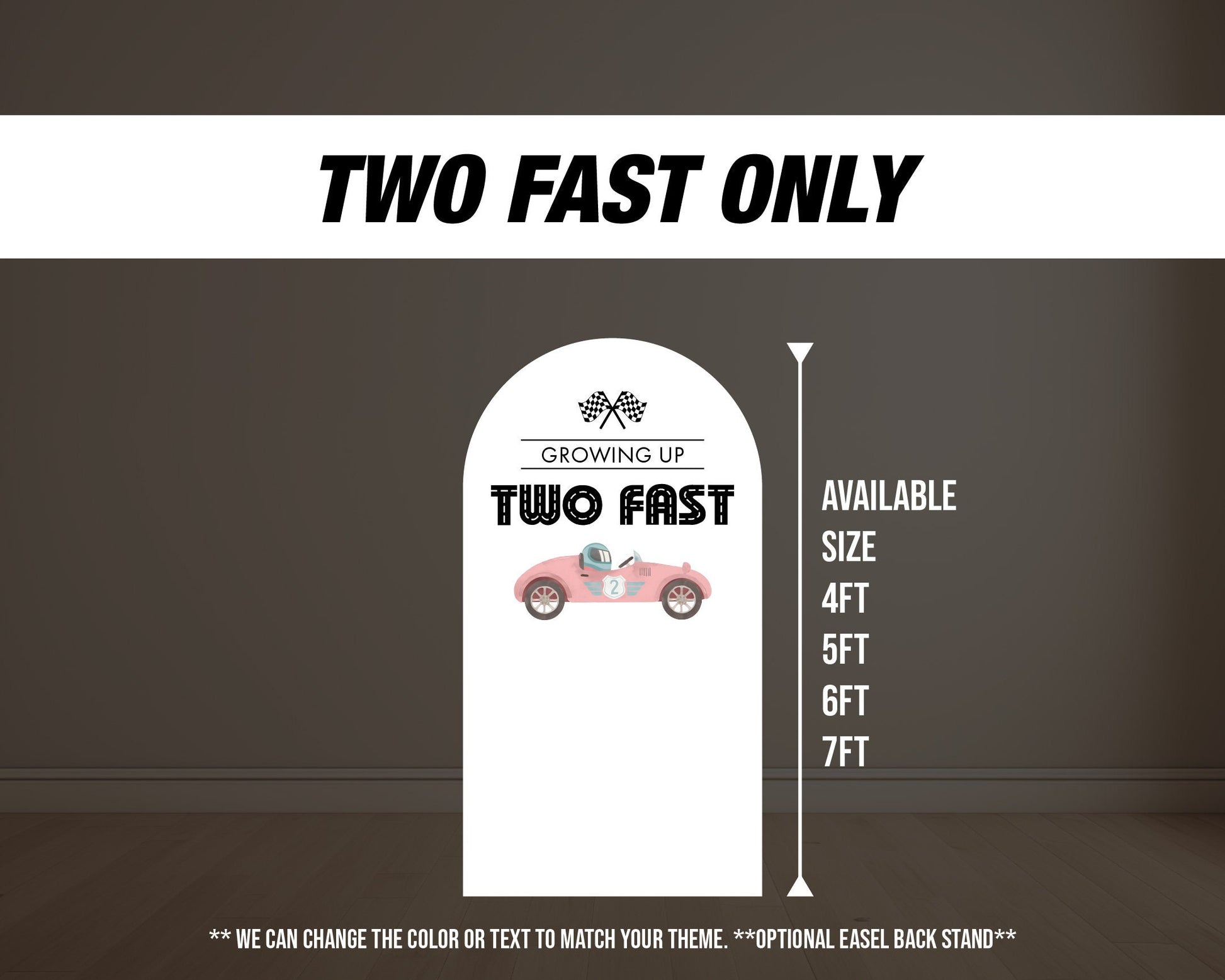 Two fast backdrop birthday with stands. 2 fast 2 curious Retro car, road backdrop, racing race event decoration Party Decor Rigid not fabric - EzCutoutz