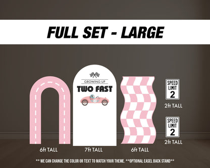 Two fast backdrop birthday with stands. 2 fast 2 curious Retro car, road backdrop, racing race event decoration Party Decor Rigid not fabric - EzCutoutz
