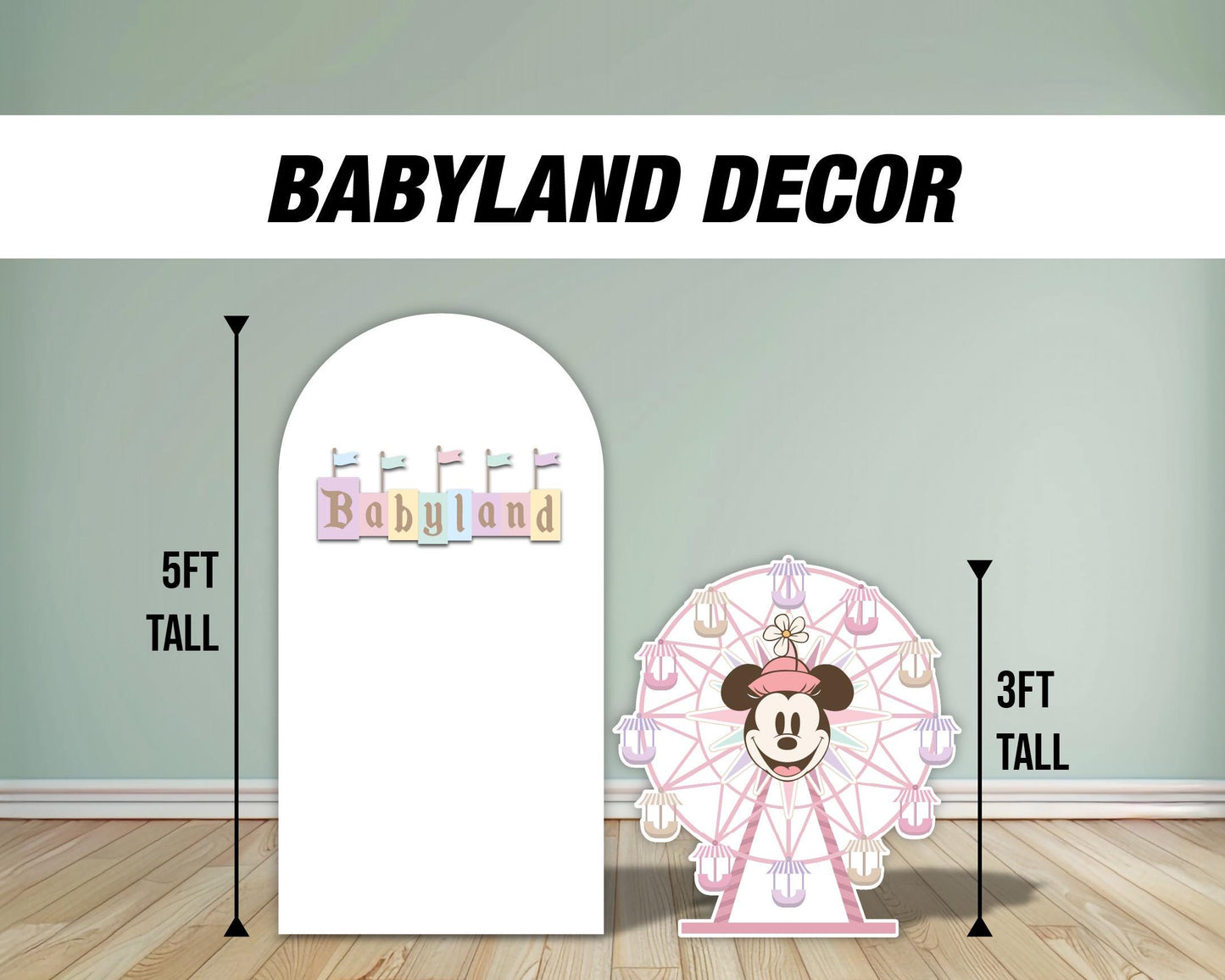 pink babyland backdrop babyshower ferris wheel sign decor Sketch Stand Up Prop standee, lawn signs, yard sign, backdrop, gold blue, high res - EzCutoutz