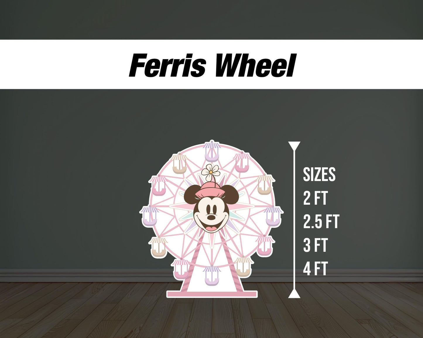 pink babyland backdrop babyshower ferris wheel sign decor Sketch Stand Up Prop standee, lawn signs, yard sign, backdrop, gold blue, high res - EzCutoutz