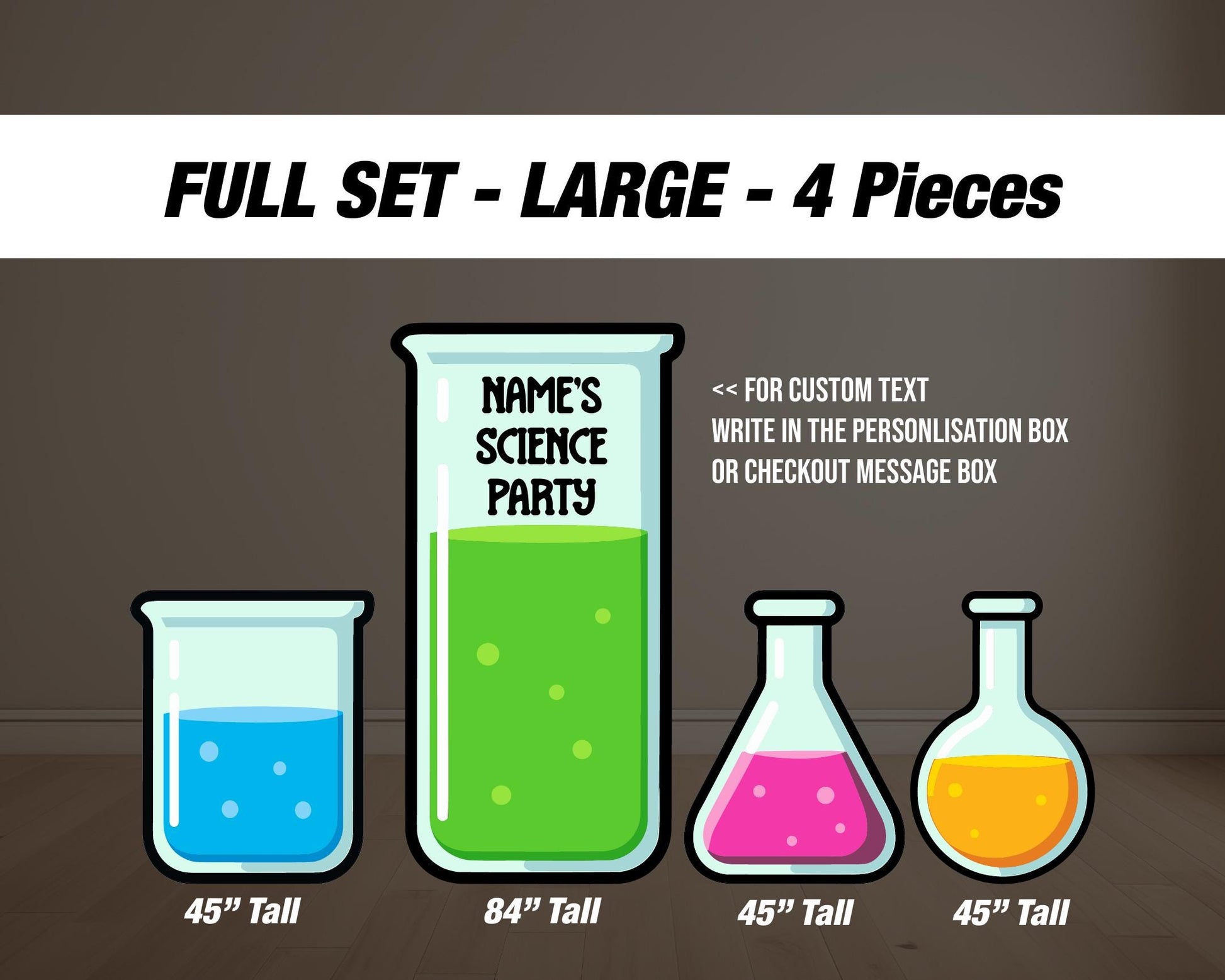 Science Lab party backdrop Props Mad Scientist Party decorations STEM party flask beaker props Panel Backdrop with stands cutout NOT fabric. - EzCutoutz