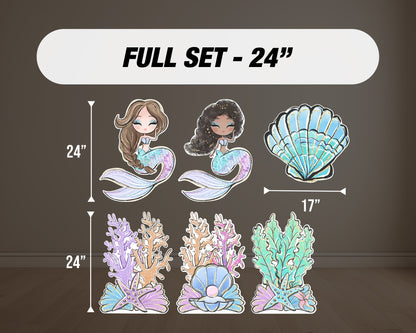 Mermaid Cutouts cute watercolor sea Cutouts centerpieces ocean animal standee, mermaid themed Party Decor, table toppers baby shower - EzCutoutz