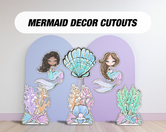Mermaid Cutouts cute watercolor sea Cutouts centerpieces ocean animal standee, mermaid themed Party Decor, table toppers baby shower - EzCutoutz