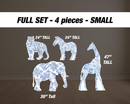 Blue Safari toile animal cutouts, props, Toile De Jouy, blue Baby Safari Watercolor decor, animal cutout, babyshower birthday party backdrop - EzCutoutz