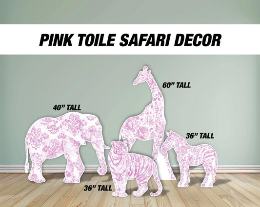 PINK Safari toile animal cutouts, props, Toile De Jouy, blue Baby Safari Watercolor decor, animal cutout, babyshower birthday party backdrop - EzCutoutz