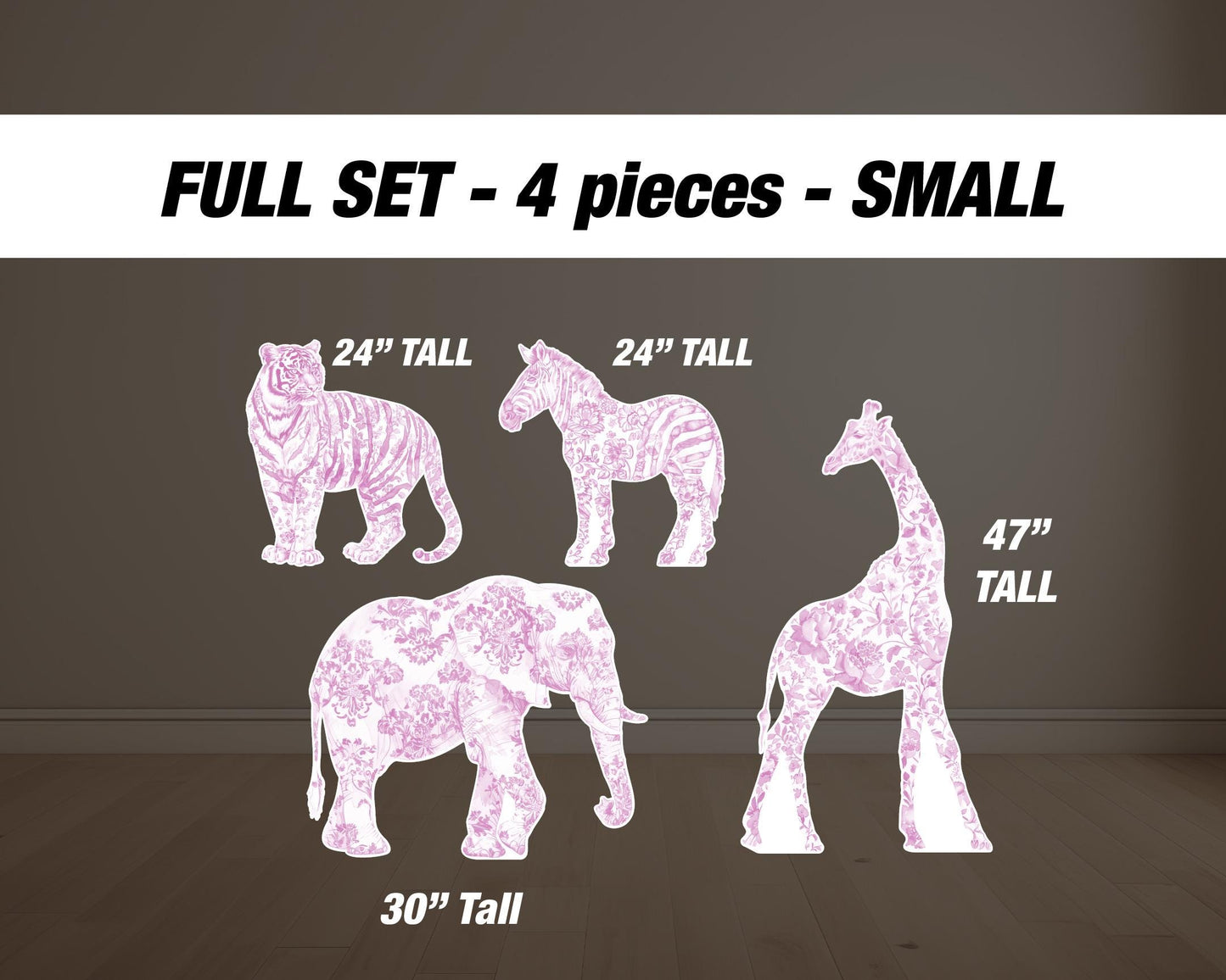 PINK Safari toile animal cutouts, props, Toile De Jouy, blue Baby Safari Watercolor decor, animal cutout, babyshower birthday party backdrop - EzCutoutz