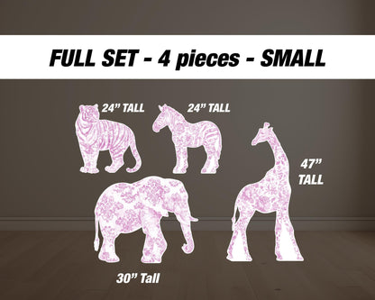 PINK Safari toile animal cutouts, props, Toile De Jouy, blue Baby Safari Watercolor decor, animal cutout, babyshower birthday party backdrop - EzCutoutz