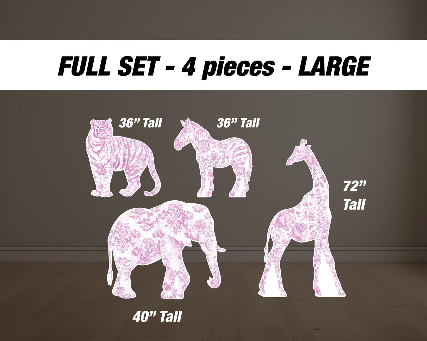 PINK Safari toile animal cutouts, props, Toile De Jouy, blue Baby Safari Watercolor decor, animal cutout, babyshower birthday party backdrop - EzCutoutz