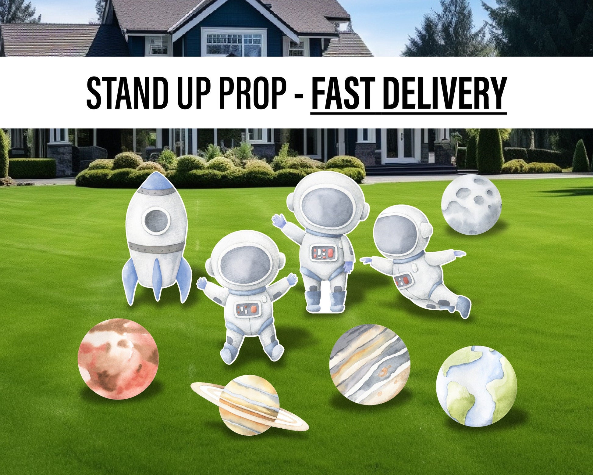Cute Baby Astronaut Cutouts watercolor Outerspace Cutouts centerpieces astro standee, Space themed Party Decor, table toppers babyshower - EzCutoutz