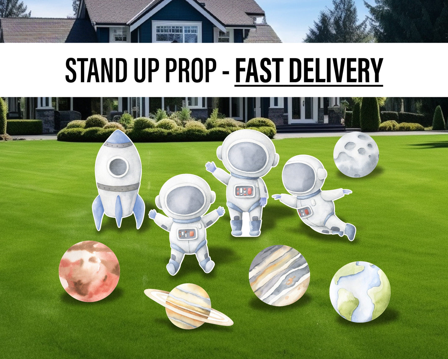 Cute Baby Astronaut Cutouts watercolor Outerspace Cutouts centerpieces astro standee, Space themed Party Decor, table toppers babyshower - EzCutoutz
