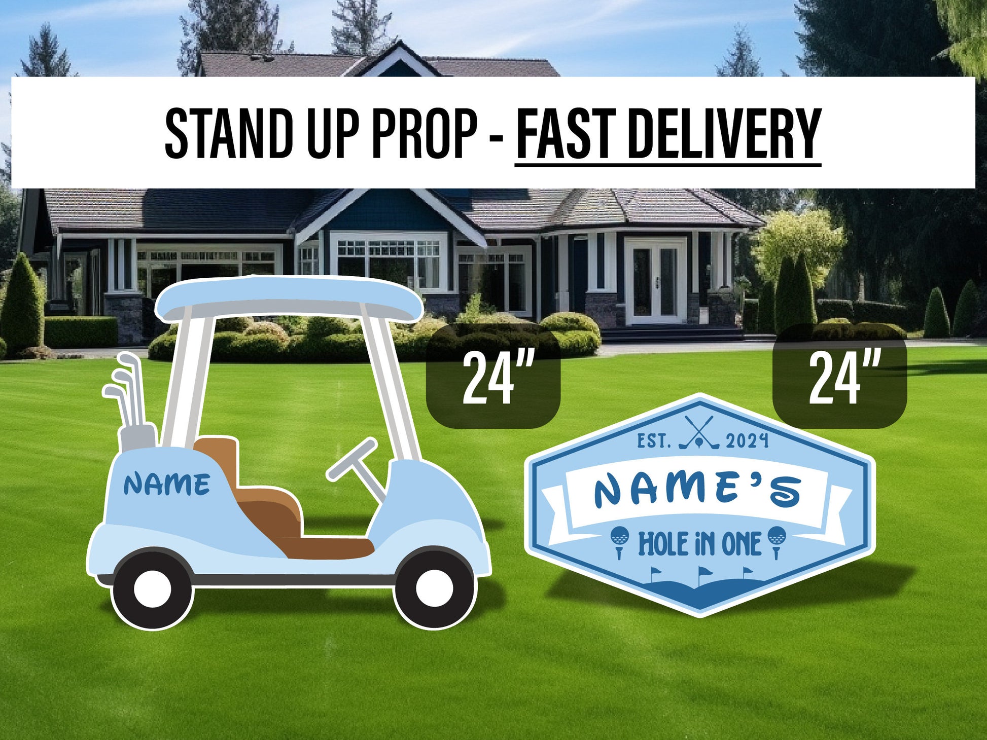 Baby blue golf cutout golf party birthday decor, cut out, lawn signs, yard sign, backdrop centerpieces, high res - EzCutoutz