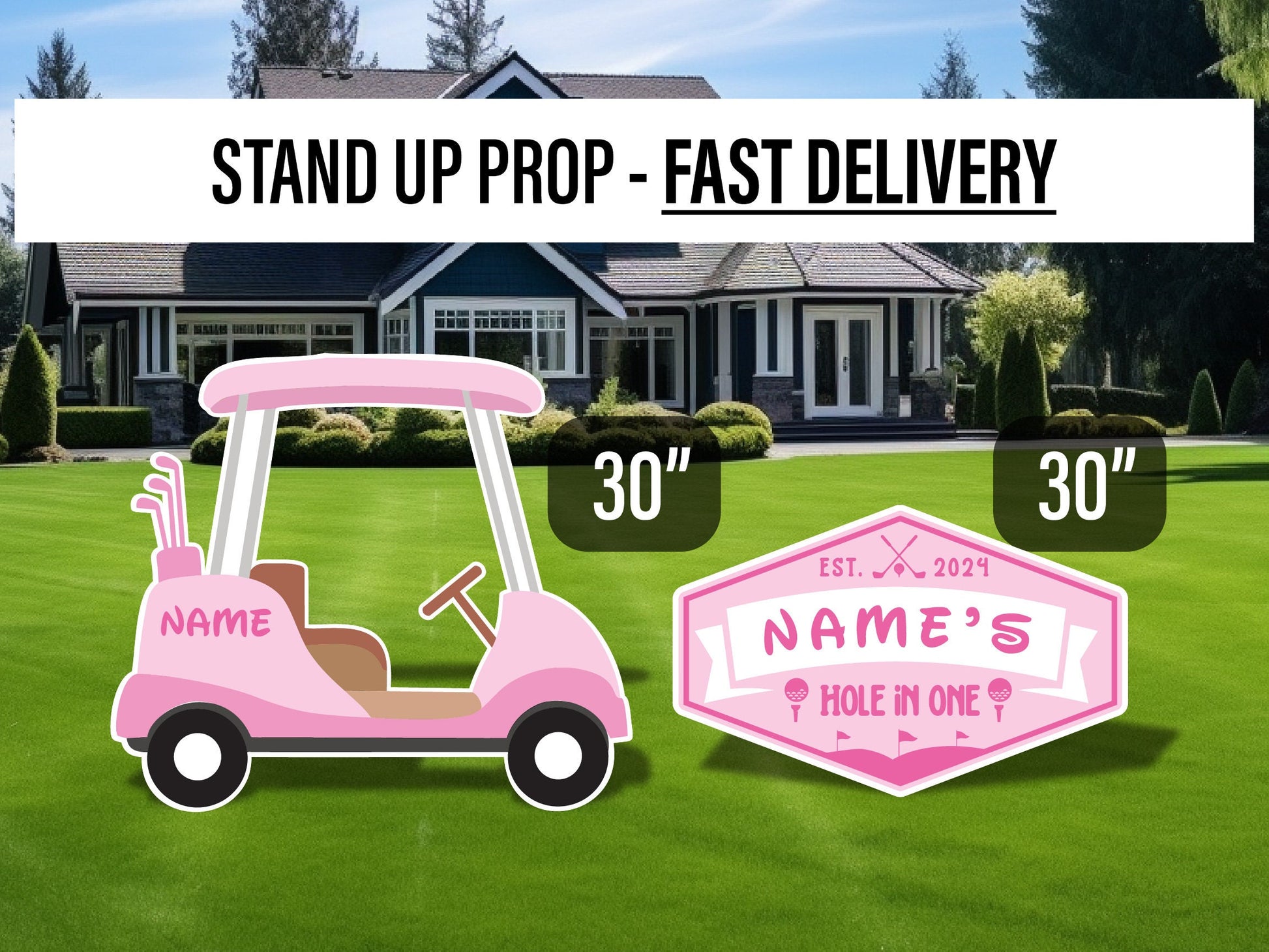 Baby pink golf cutout golf party birthday decor, cut out, lawn signs, yard sign, backdrop centerpieces, high res - EzCutoutz