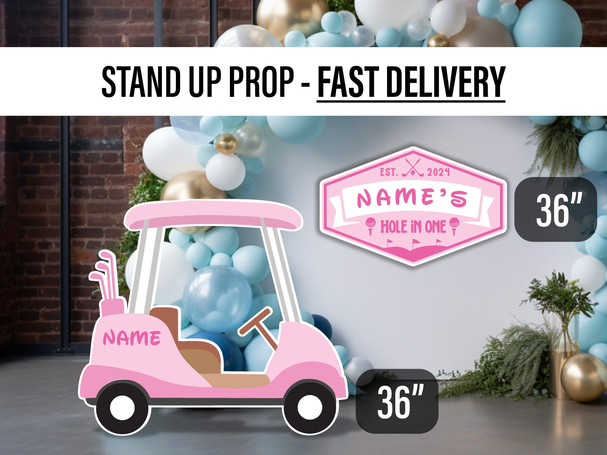 Baby pink golf cutout golf party birthday decor, cut out, lawn signs, yard sign, backdrop centerpieces, high res - EzCutoutz