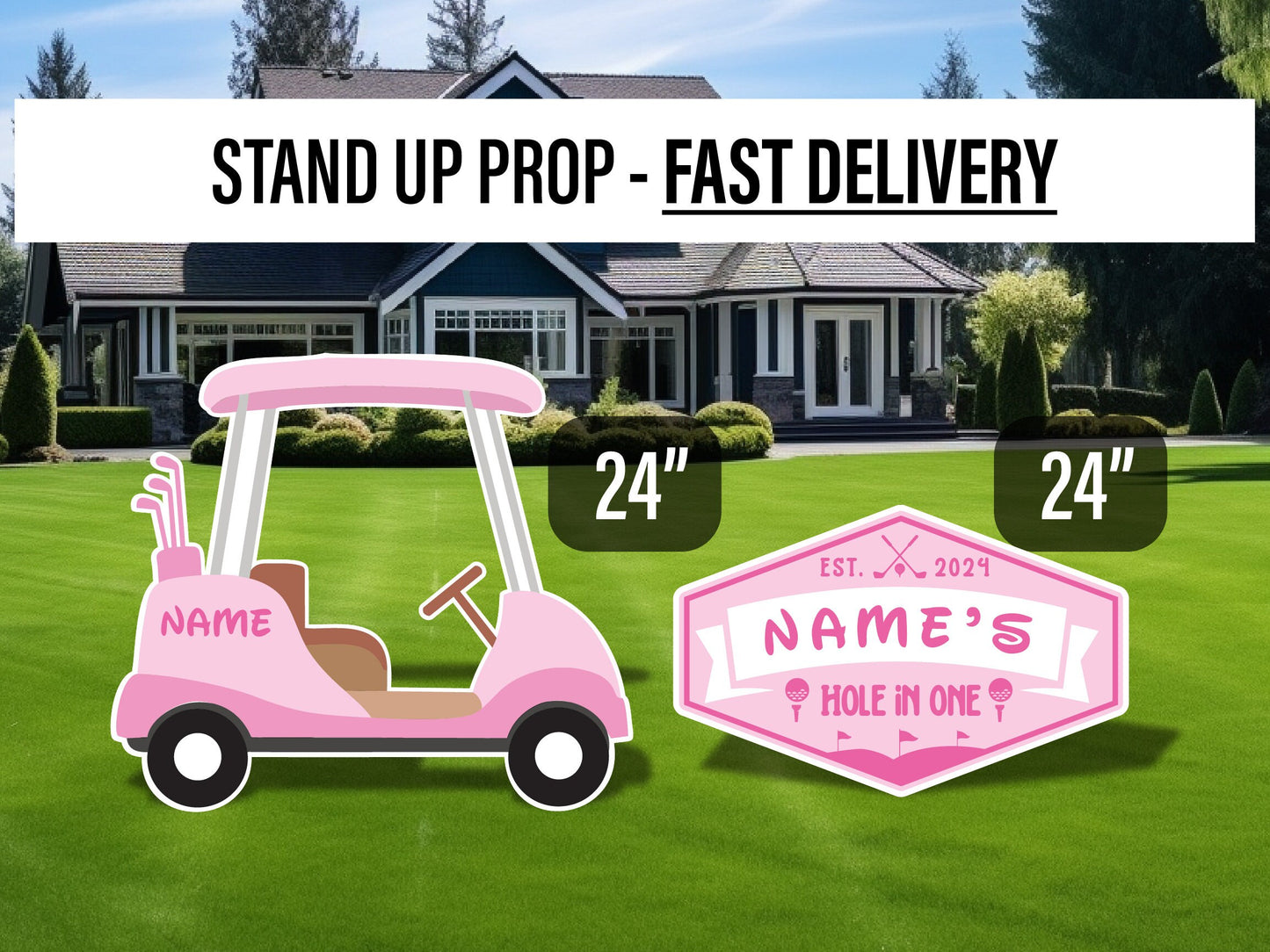 Baby pink golf cutout golf party birthday decor, cut out, lawn signs, yard sign, backdrop centerpieces, high res - EzCutoutz