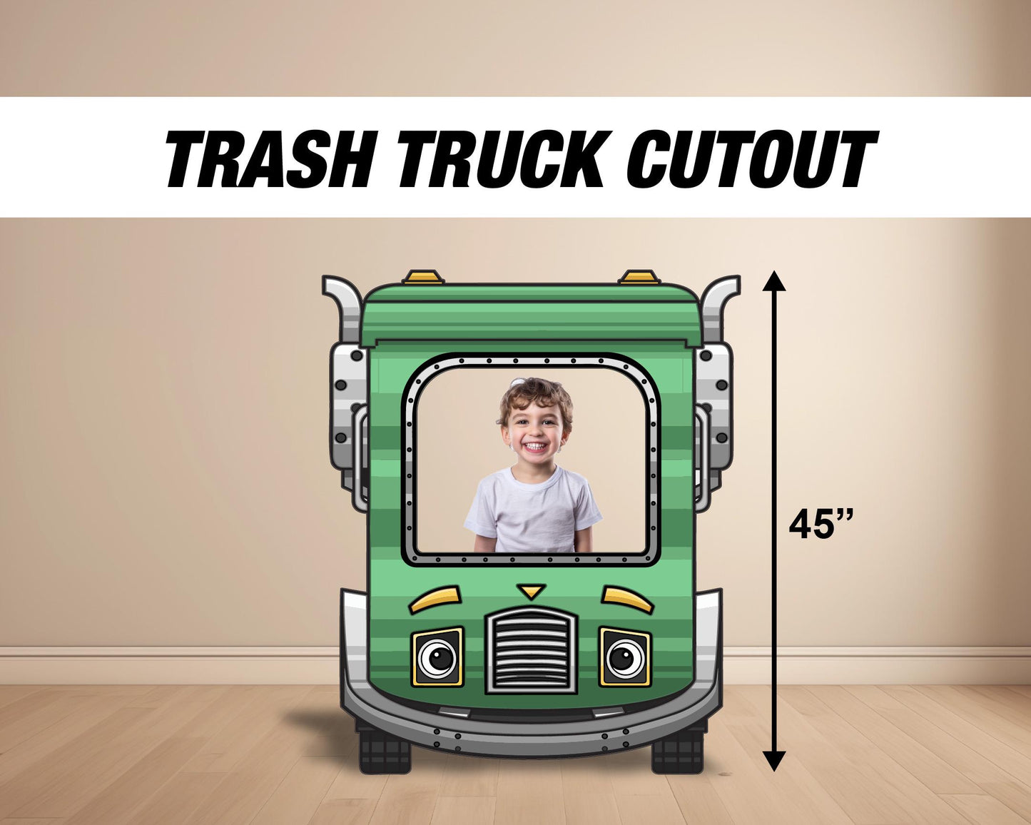 Trash Truck Cutout Decor, Photo Prop, green garbage truck selfie frame Birthday party decor, cutouts, lawn signs, yard sign - EzCutoutz