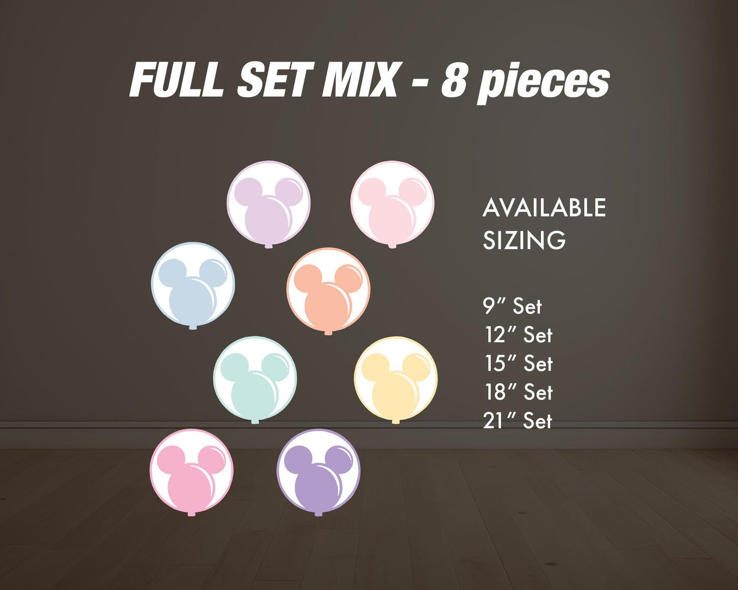 Pastel Mickey Balloons, Balloon Birthday Party Cutout Decoration, High resolution print, yard sign, lawn sign, backdrop, centerpieces - EzCutoutz