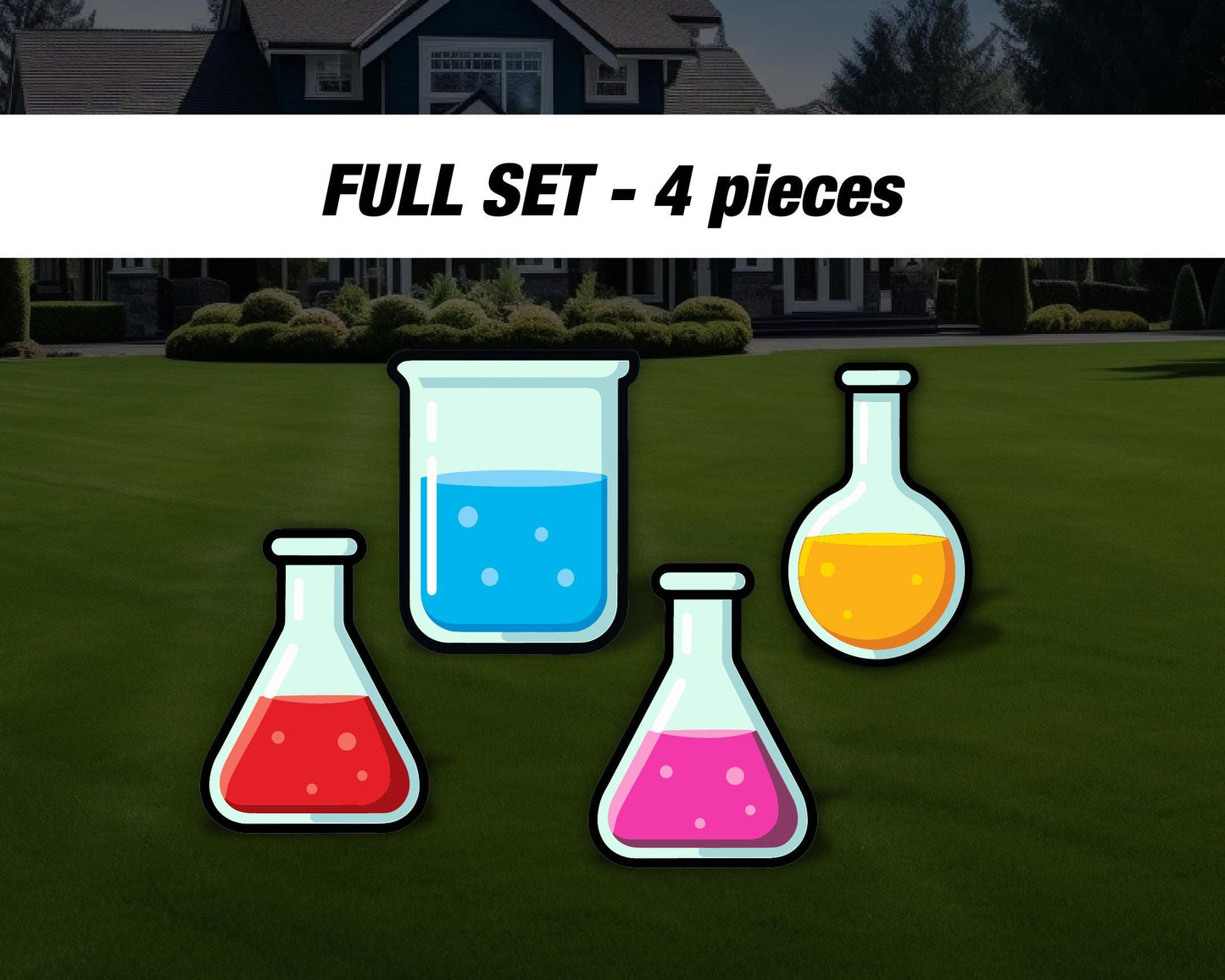 Science party cutout props yard sign lawn sign yard art Mad Scientist Party decorations STEM party flask beaker cut outs stands or stakes - EzCutoutz