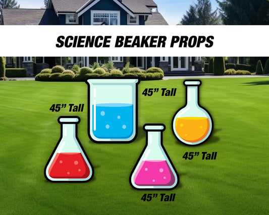Science party cutout props yard sign lawn sign yard art Mad Scientist Party decorations STEM party flask beaker cut outs stands or stakes - EzCutoutz
