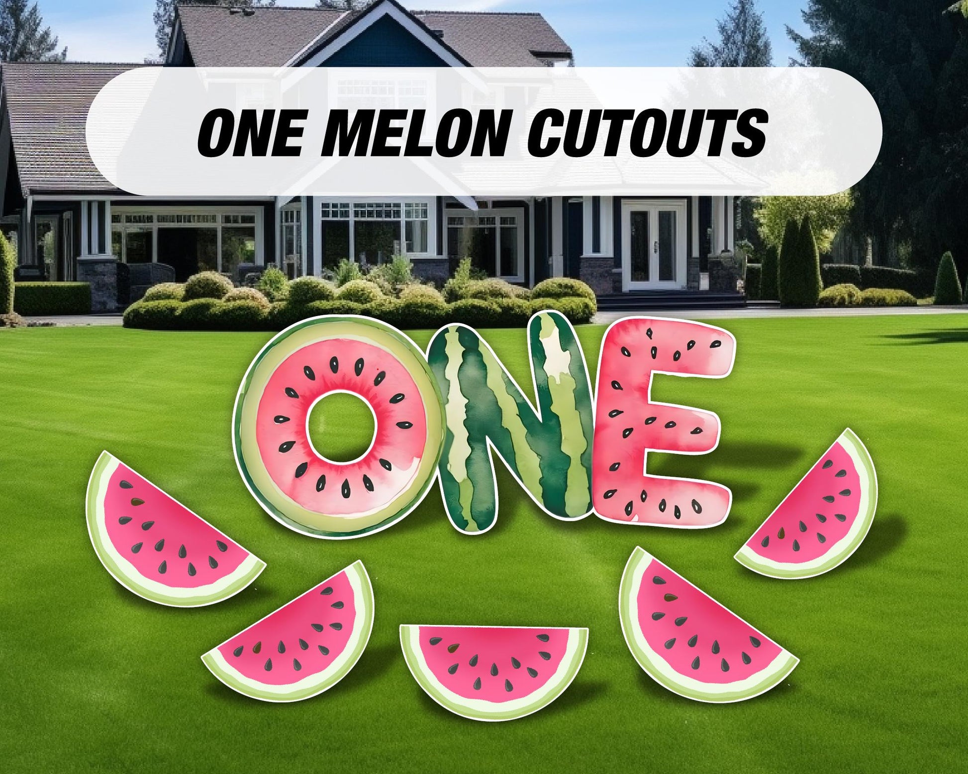 One Melon watermelon cutout, One in a melon yard sign, lawn sign, Frutti Tutti, birthday party event decoration Decor - EzCutoutz