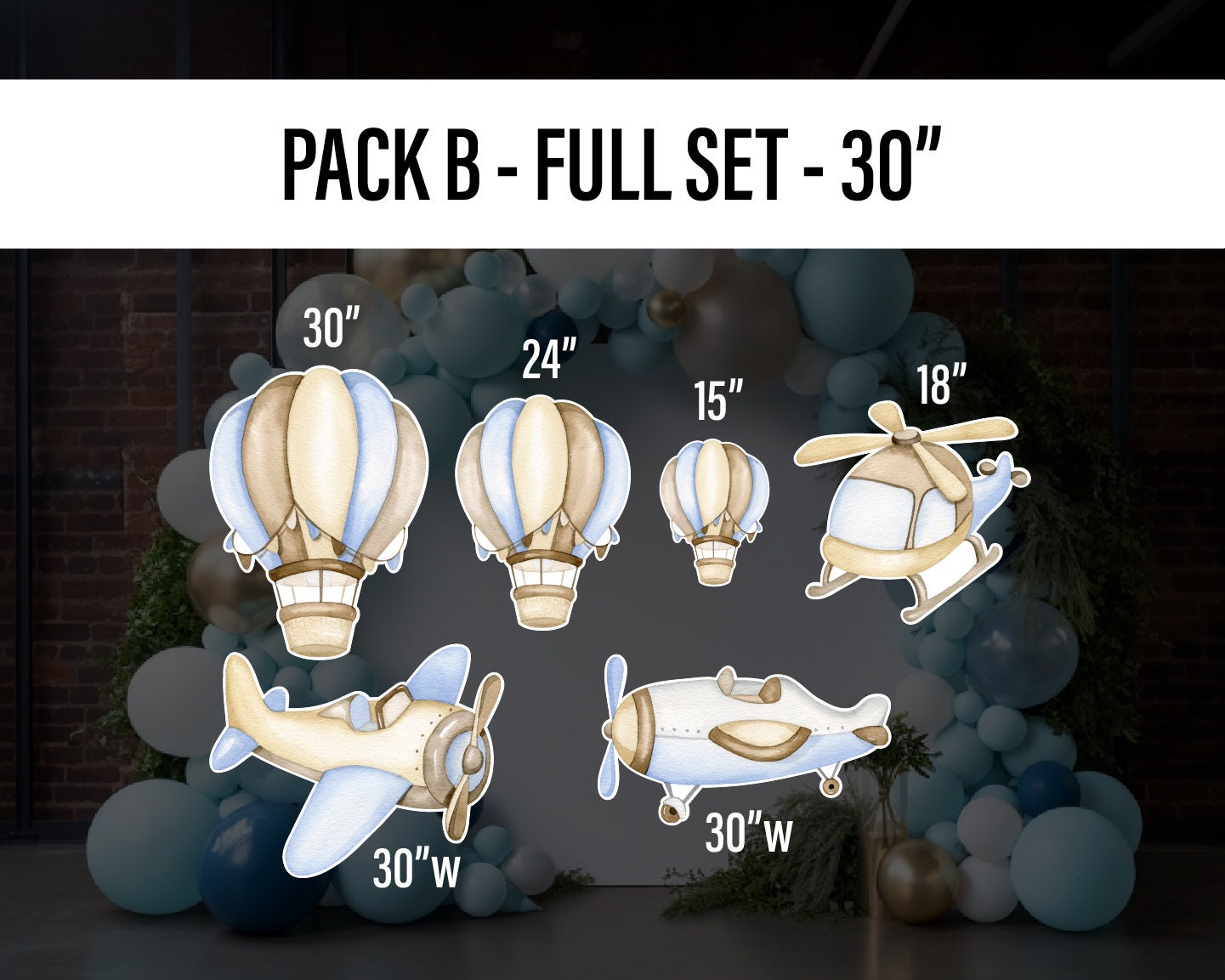 How Time Flies Birthday watercolor airplane cutout decorations babyshower airplane hotair balloon, lawn yard sign, backdrop centerpieces - EzCutoutz