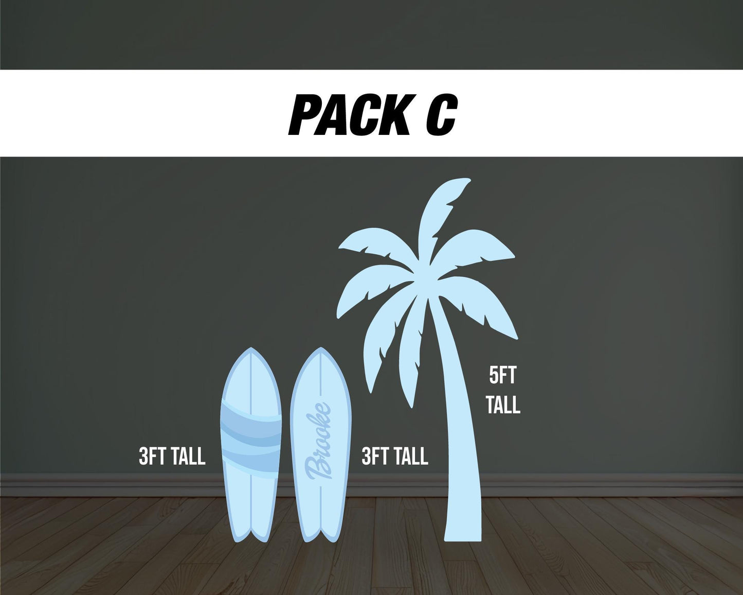 Blue palm tree Surfboard cutouts, tropical themed decorations, tropical party decor, party props, backdrop centerpieces, high res - EzCutoutz