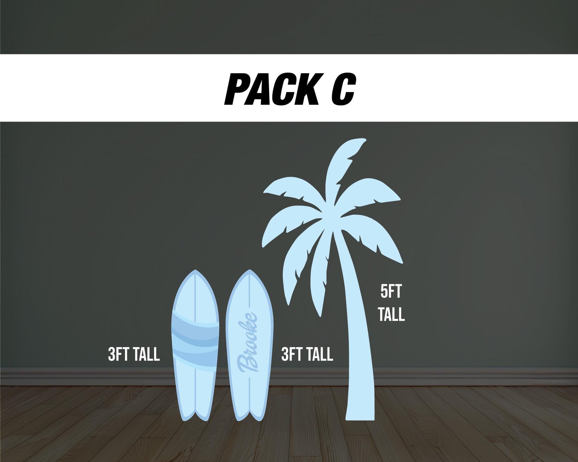 Blue palm tree Surfboard cutouts, tropical themed decorations, tropical party decor, party props, backdrop centerpieces, high res - EzCutoutz