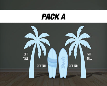 Blue palm tree Surfboard cutouts, tropical themed decorations, tropical party decor, party props, backdrop centerpieces, high res - EzCutoutz