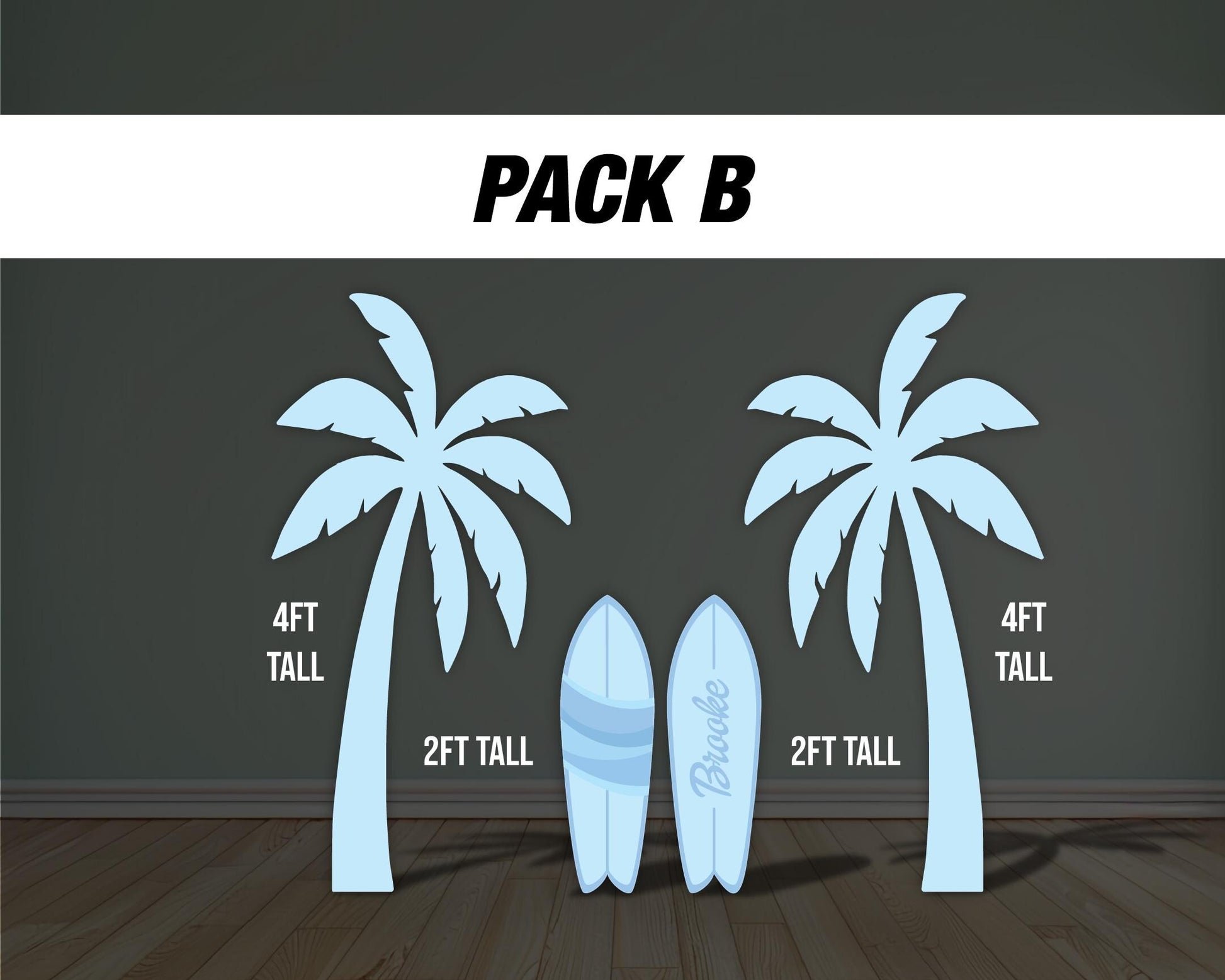 Blue palm tree Surfboard cutouts, tropical themed decorations, tropical party decor, party props, backdrop centerpieces, high res - EzCutoutz